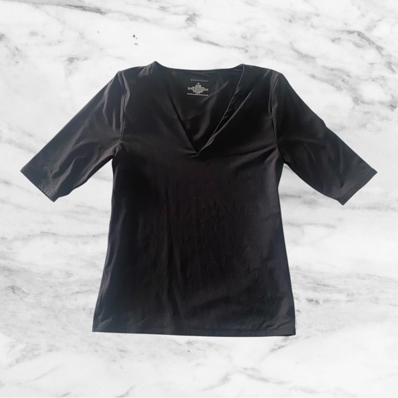 White House Black Market Women’s Black 3/4 Sleeve V-Neck Top Size M - Picture 6 of 10